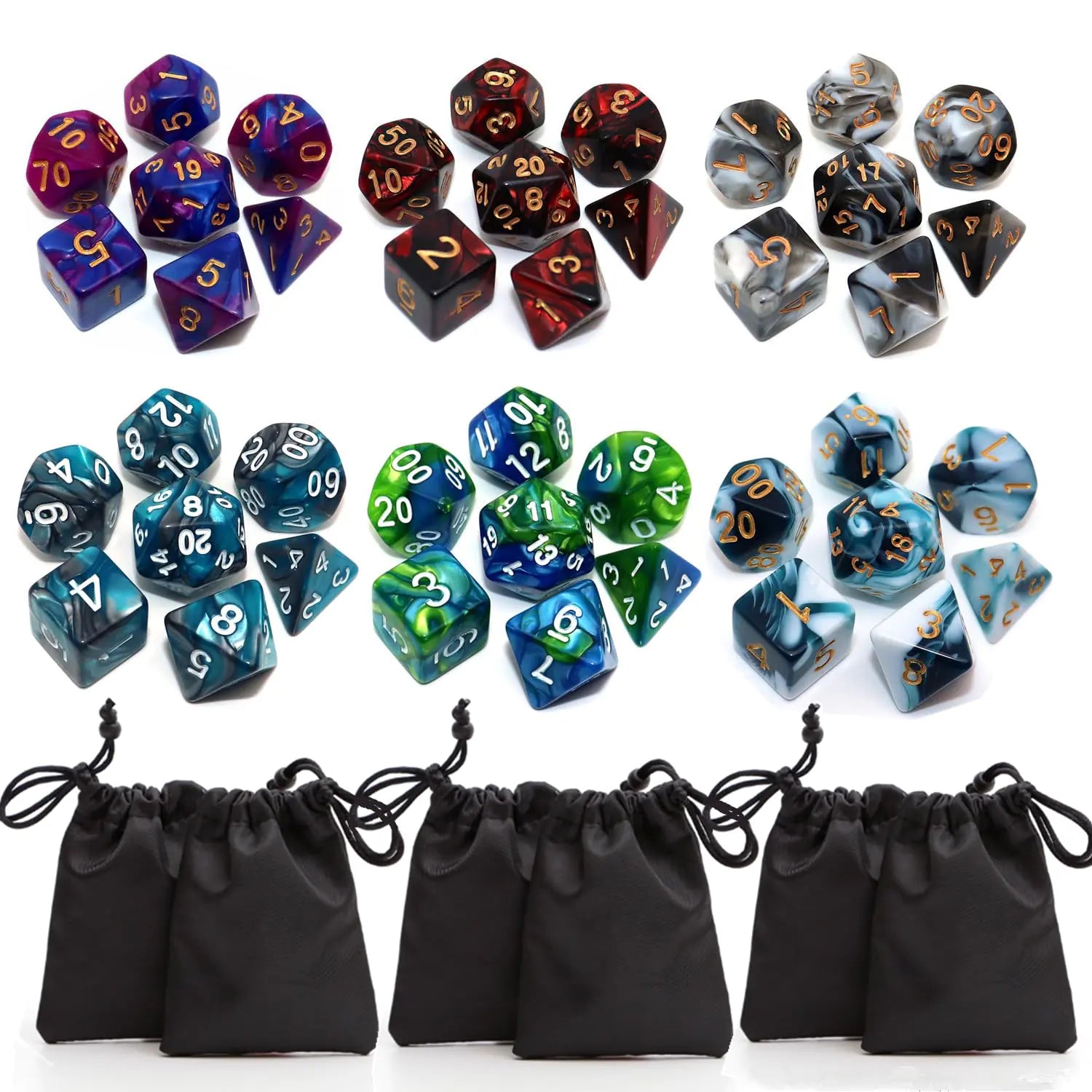 Polyhedral DND Dice Set 6Pack Double-Colors Dice Sets with D4 D6 D8 D10 D% D12 D20 Compatible with Dungeons and Dragons D&D RPG MTG Table Games (6Colors 42 Pieces)