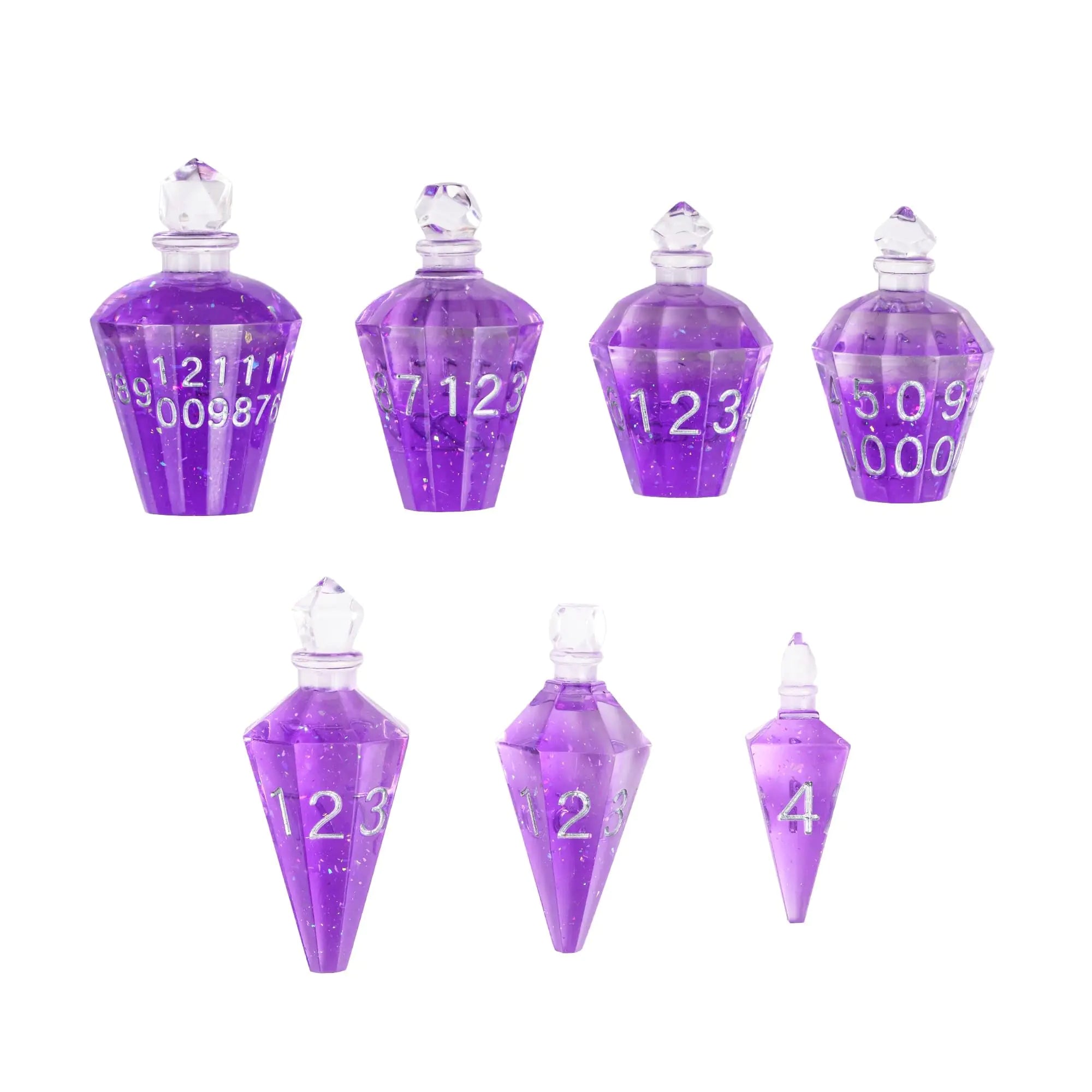 CRITALLIC 7PCS Potion DND Dice SetTransparent Sharp Edge Dice Set D&D RPG Polyhedral Dicefor Dungeons and Dragons TTRPG Games Roleplaying Games Shadowrun Pathfinder MTG.(Purple)