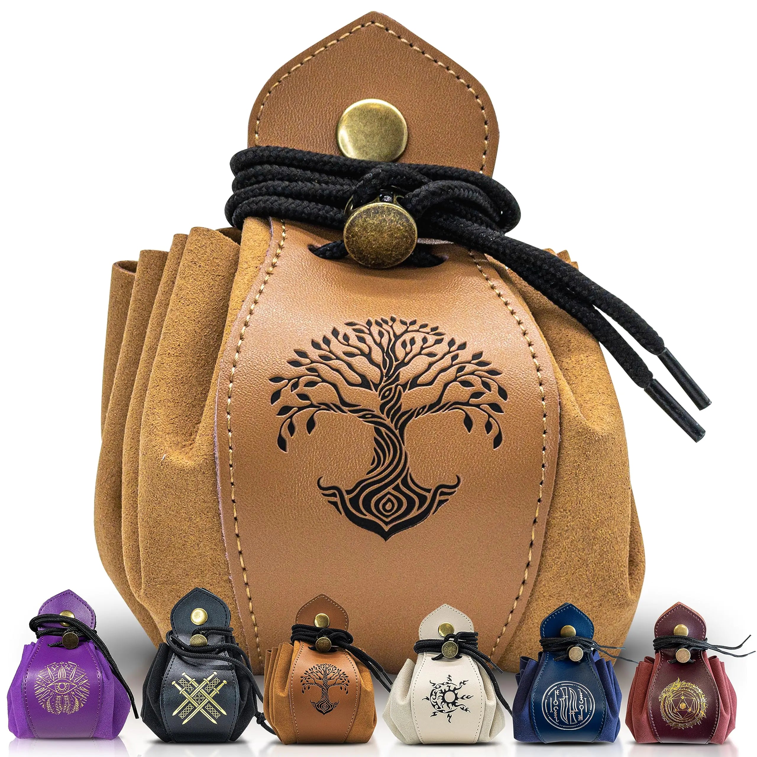 Guilt Free Gaming Genuine Leather RPG Bag | Foil Stamped | Holds 70 Dice | Great for Coins | Timeless Style | Great for DMs and Players