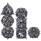 AUSTOR Metal DND Dice Set Dragon DND Hollow Metal Dice 7 Pieces Polyhedral Dice D20 D12 D10 D% D8 D6 D4 Dice with Metal Box for Dungeons & Dragons RPG Board Games(Antique Iron)