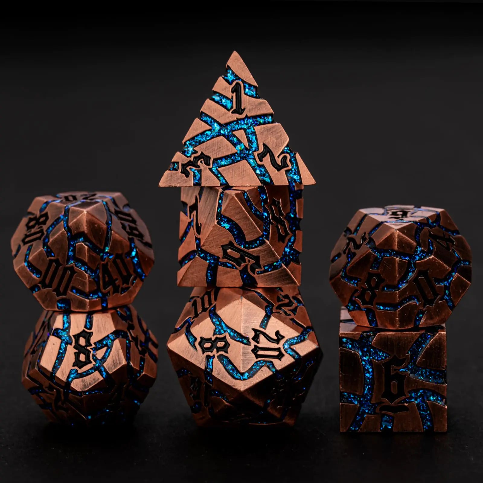 Dice Set D&D Dungeons and Dragons Dice D20 Metal DND Dice Set with Box Polyhedral Role Playing Dice D12 D10 D% D8 D6 D4 for MTG RPG Board Games(Antique Copper Bright Blue)