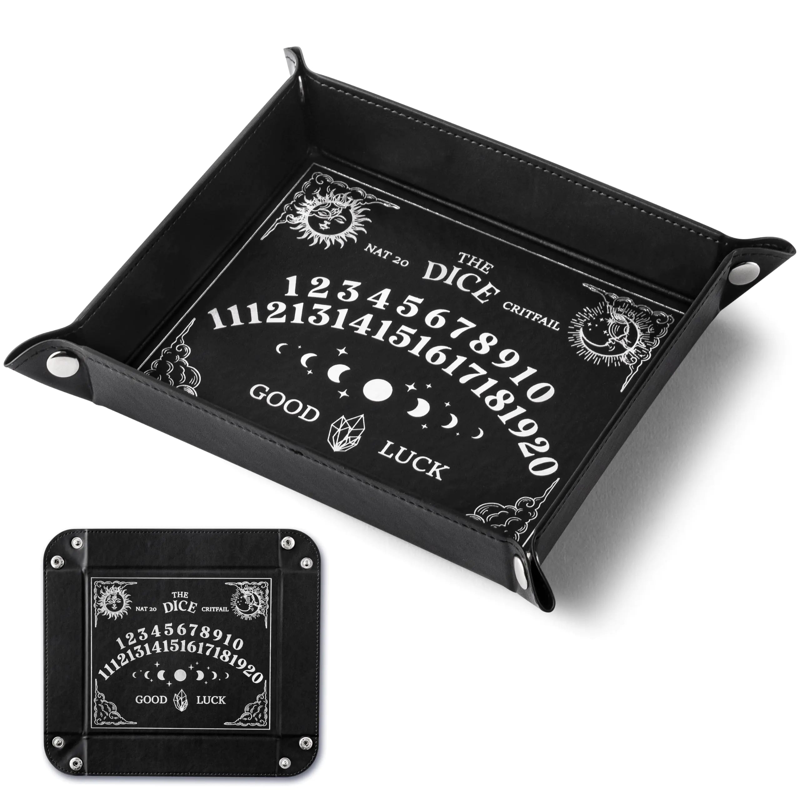 Haooryx Ouija Dice Tray - Novelty Portable Folding Dice Holder PU Leather Rolling Tray Set Ouija Dice Storage Accessories Decorative Desk Organizer Funny Gift for Dice Games DND RPG Game Players