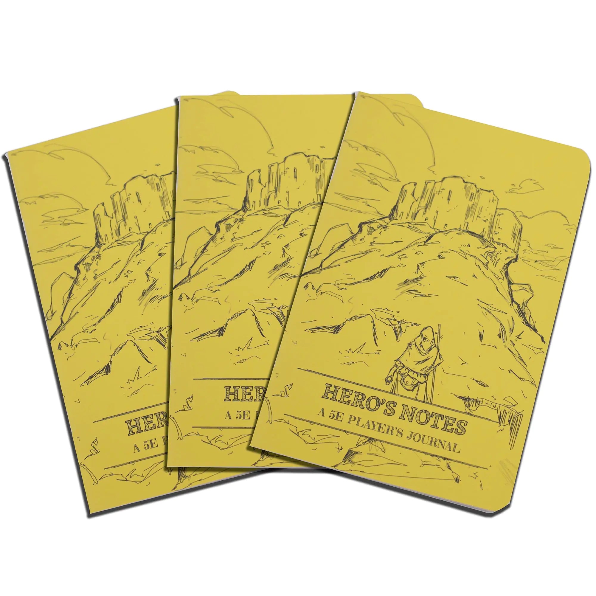 DUNGEON CRAFT Players Journals Detailed RPG Character Notebook: Yellow for Dungeons and Dragons Fifth Edition Roleplaying Campaign Notebook - 3 Pack 5.63x8.27 Inch