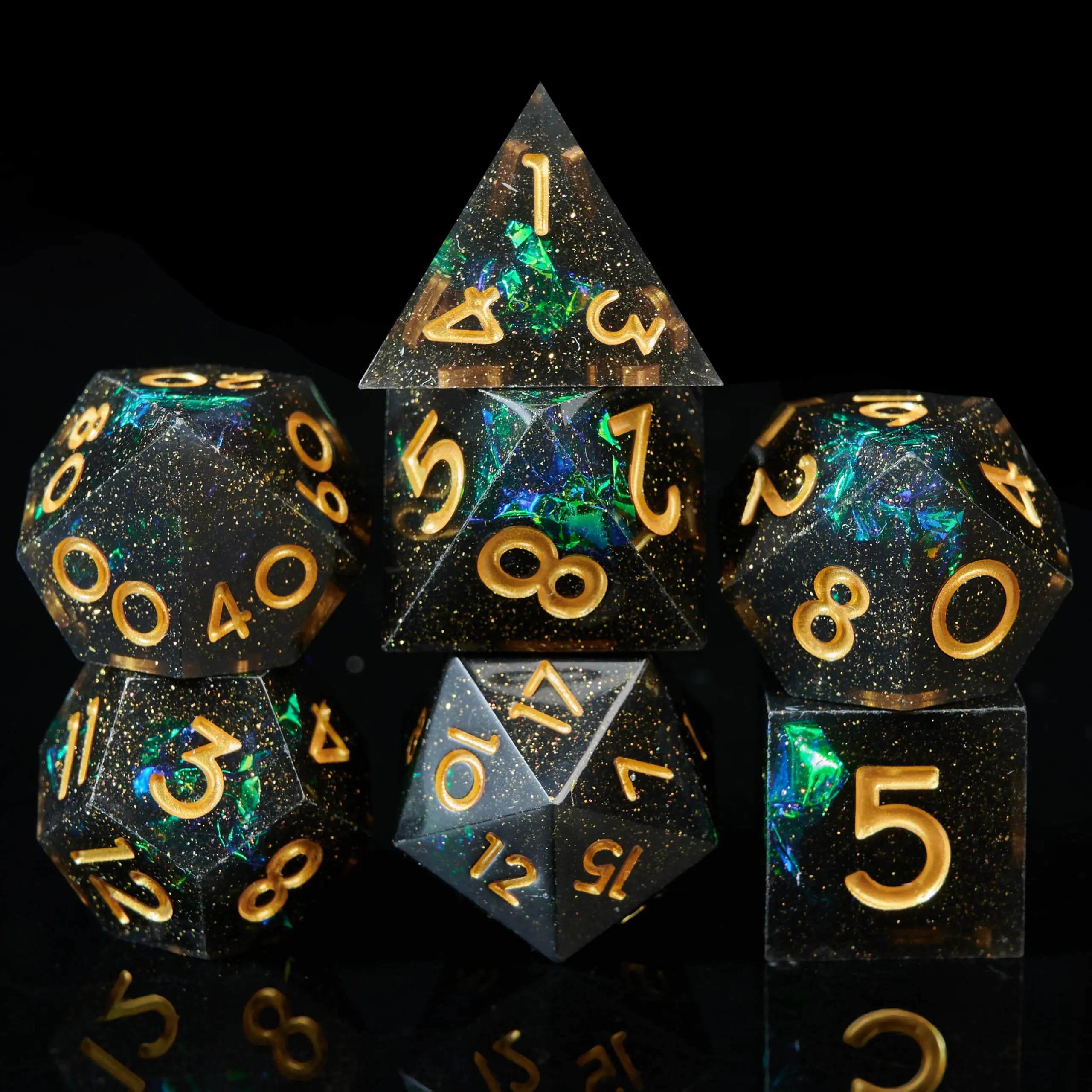 FugaCity DND Dice SetLiquid Core Handmade Sharp Edge 7 Piece Resin Dice-Dungeons and Dragons Polyhedral Dice Set D&D Dice Set with Gift Dice Case for RPG MTG Table Games （